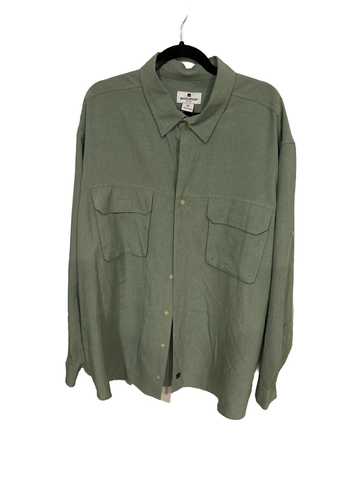 WOOLRICH Mens Shirt Green Quick Dry W Vented Back Rollup Sleeves Size XXL