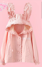 Pink Denim Bunny Ear Jacket W/hood Earth Music Ecology Kawaii Ruffle Size S/m