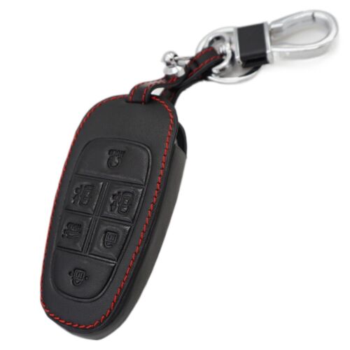 Black Leather 6 Buttons Key Fob Cover Case For 2020 2021 Hyundai Sonata Nexo