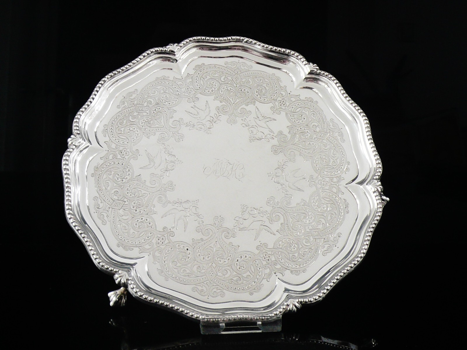 Aesthetic Sterling Silver Salver, A B Savory & Sons, London 1863 Antique