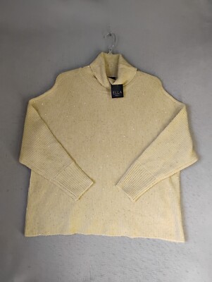 Ella Rafaella Womens Sweater 1X Gold Sequin Long Sleeve Turtleneck Knit Pullover