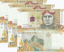 Peru 10 Nuevos Soles 2009 P 182 UNC LOT 3 PCS
