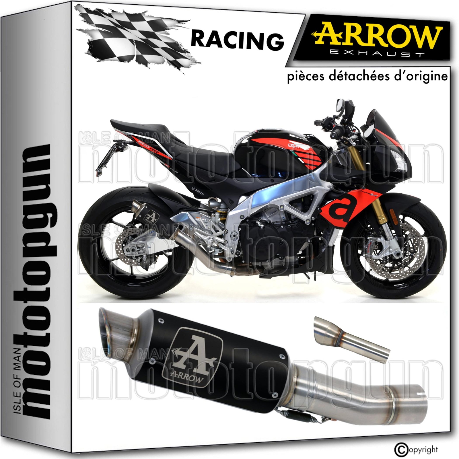 Pot d'échappement sport Arrow GP2 noir avec dB killer amovible pour moto Aprilia Tuono V4 2012