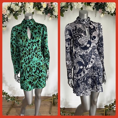 Influence Kleid Größe 8 & 10 Grün Leopard Blau Himmlisch Satinkleid Neu LV02