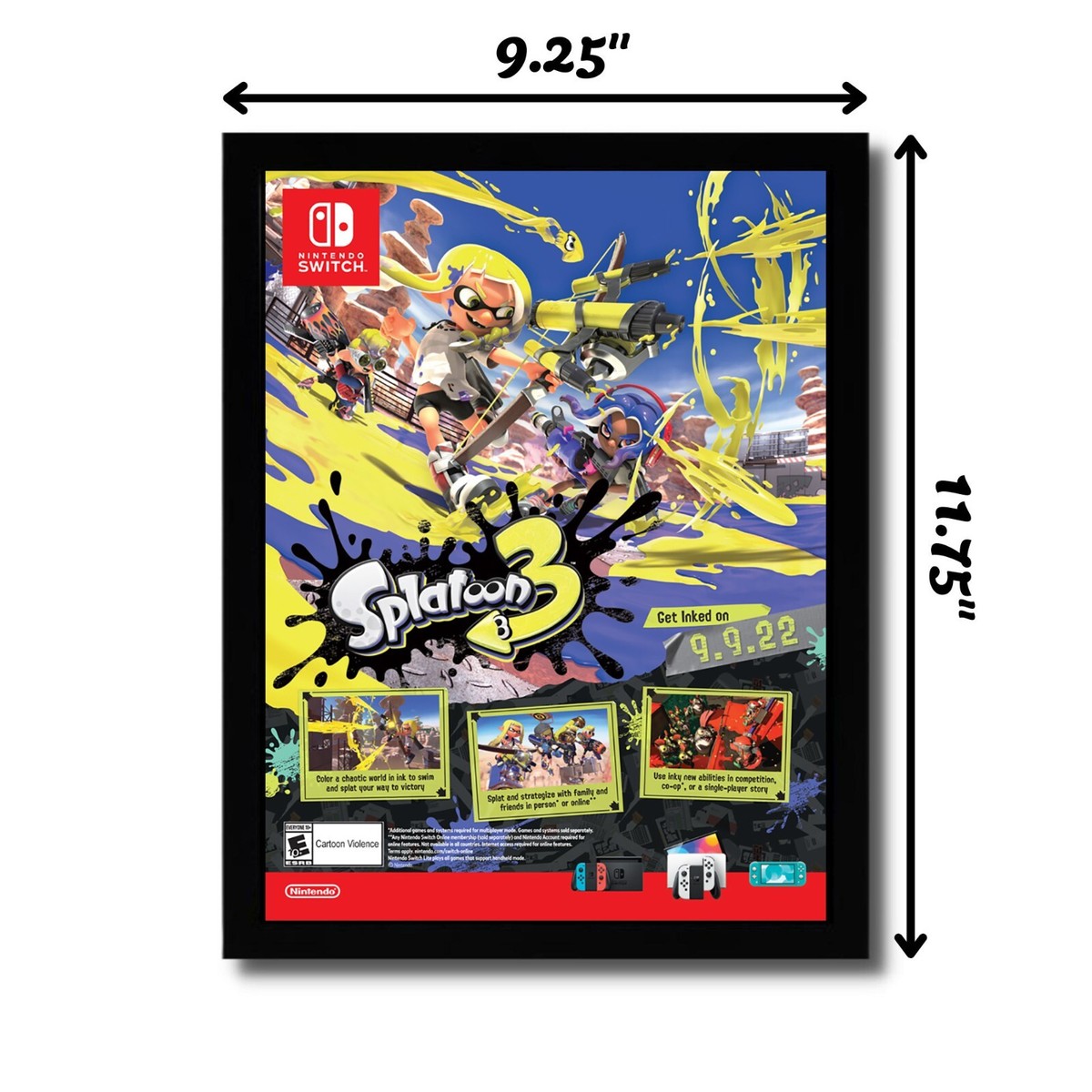 Splatoon 3 Framed Print Ad/Poster Nintendo Switch Official Video