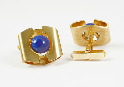Boutons De Manchette Vintage En Or 14 Carats Avec Saphir Et Diamants - Occasion Excellente