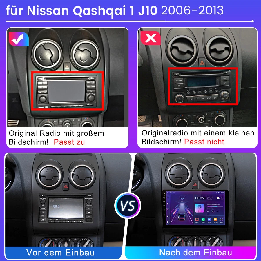 Für Nissan Qashqai J10 2007-2016 GPS Navi Autoradio Android 13.0 Carplay FM RDS - Bild 2 von 4