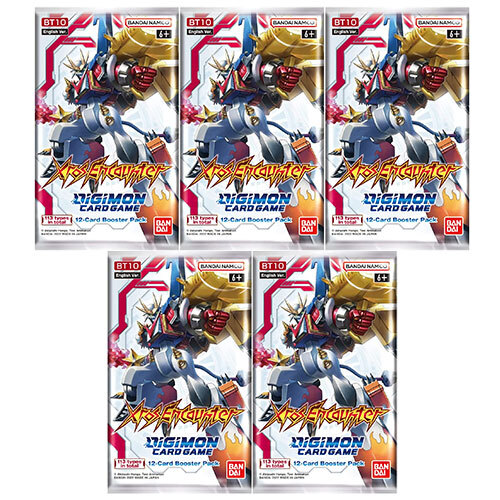 Digimon English Trading Card Game - XROS Encounter BT10 - 5 BOOSTER PACKS LOT Digimon English Trading Card Game - XROS Encounter BT10 - 5 BOOSTER PACKS LOT