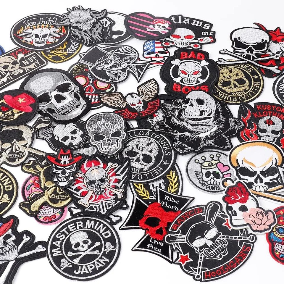24Pcs/Lot Mixed 5-12Cm Iron-On Embroidered Patches Skull Style Appliques - Image 3 of 4