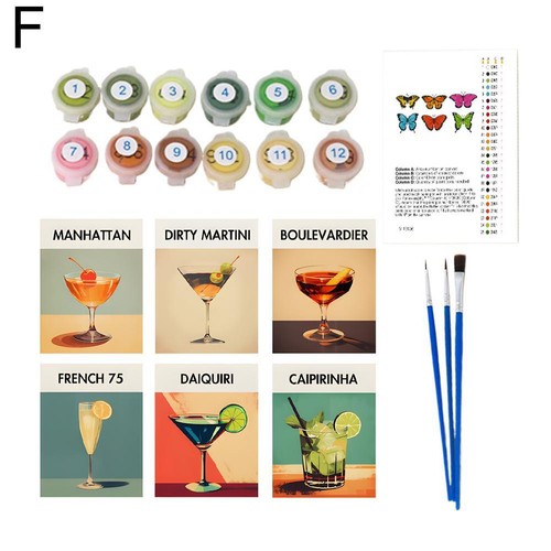 Painting by Numbers Cocktails,6Pieces for DIY,Hand-Painted Oil Painting Set New - Foto 25 di 29