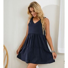 Women's Summer Solid Color Sleeveless Dress Casual Loose Flowy Swing Shift Dress