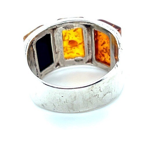 Rectangular Amber Stone Silver 925 Ring - image 5