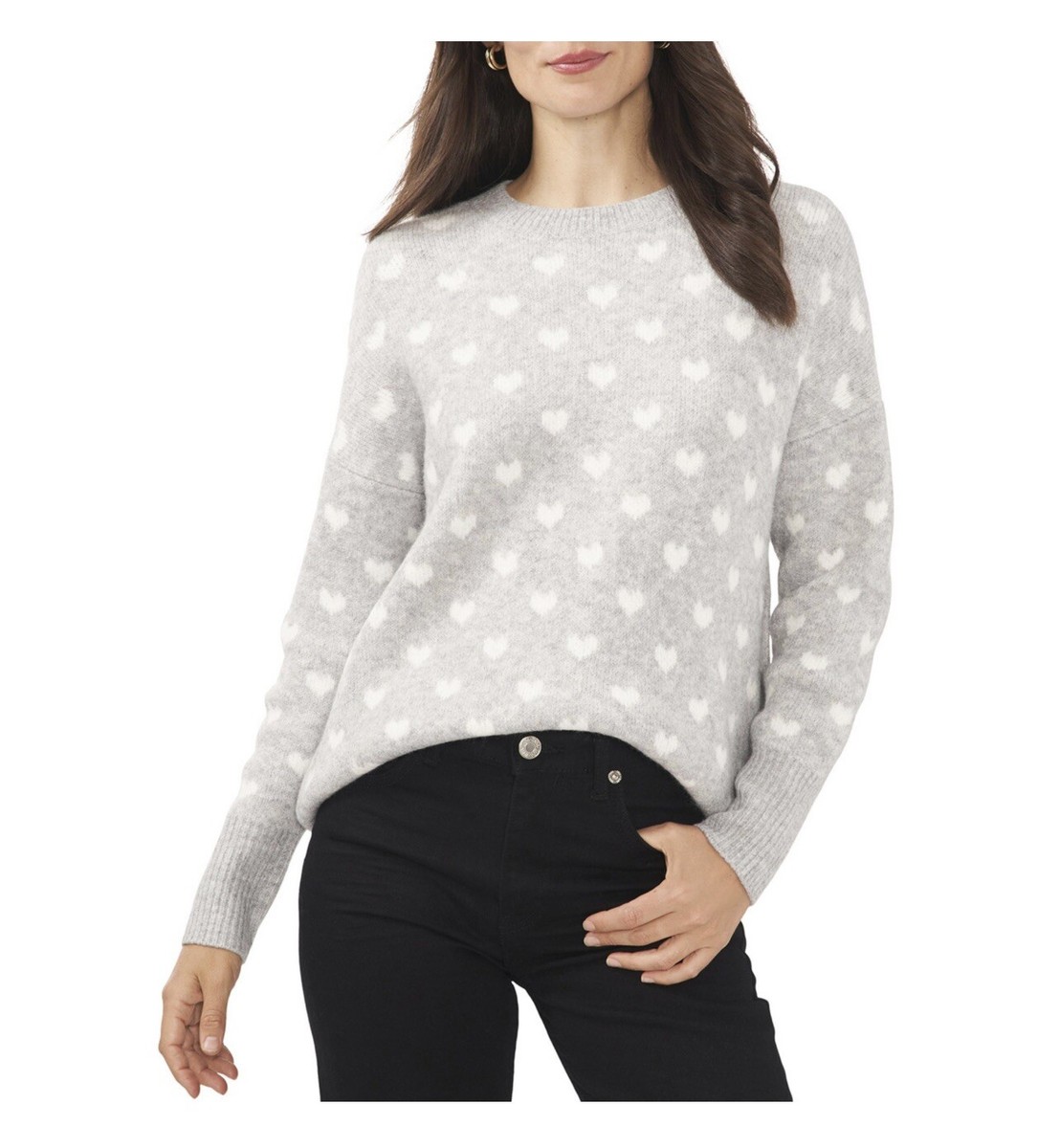 New Vince Camuto Spring Heart Design Sweater Plus 2XL Gray White Valentine