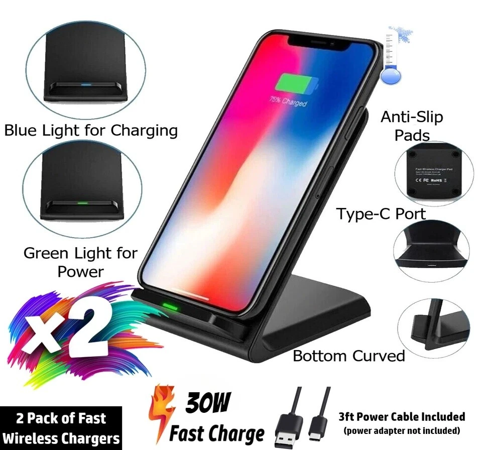 Paquete de 2 bases de carga rápida inalámbricas para Apple iPhone Samsung Galaxy Foto 3 de 4
