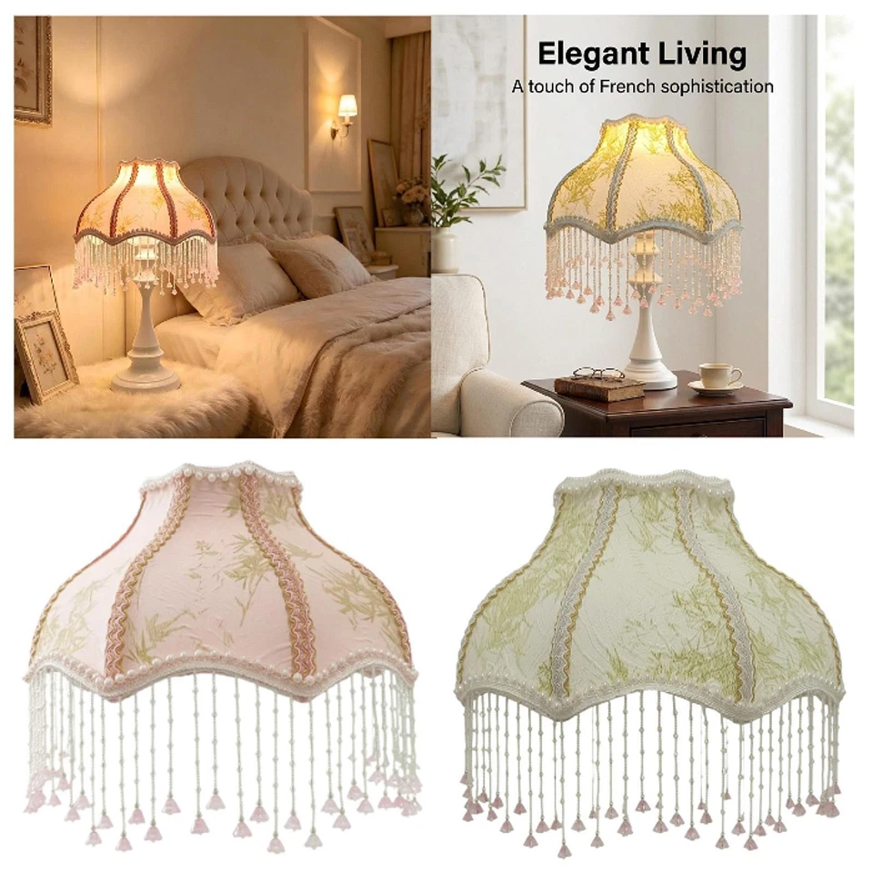 Lampshade Classique Victorian Abat-jour Bell Forme Tissu Fer avec Gland Jacquard - Photo 1/1