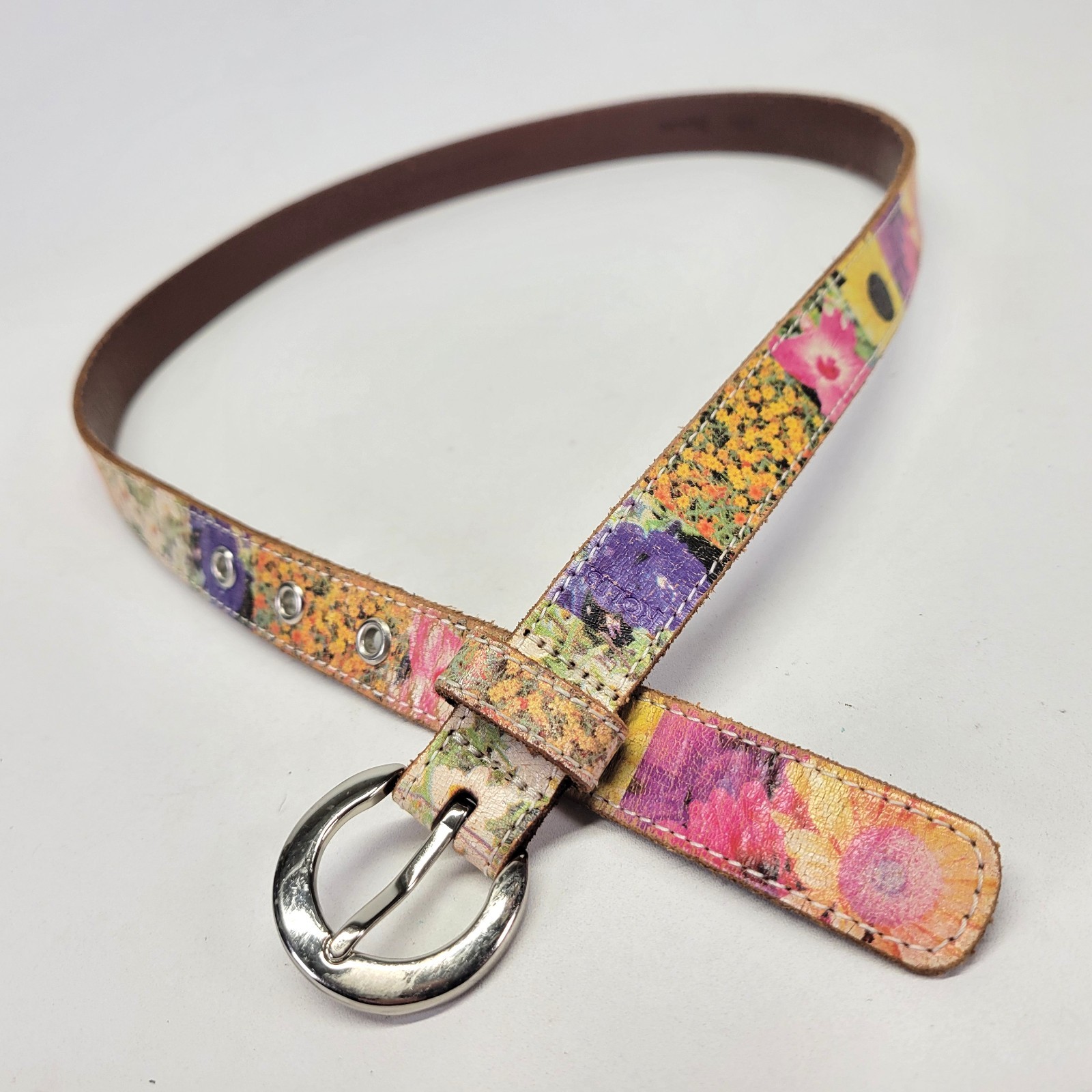 Rolfs Leather Belt 34 Large Patchwork Flower Flor… - image 1