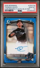 2025 Bowman Chrome Blue Refractor Thomas White 1st AUTO /150 PSA 10 Marlins