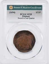 ELEPHANT LONDON, SWORD IN 2ND 1/2 P PCGS VF 25 BN