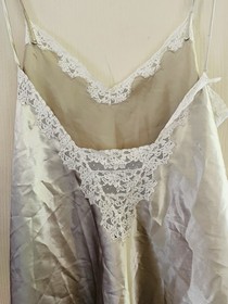 Vintage Lace Edwardian Champagne Satin Boudoir Silky Chemise Slip XL