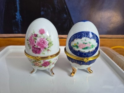 2 x Eiförmige Ornament Schmuckschatulle, Blau Oval & Rosa Rosen, & Rosa Rosen