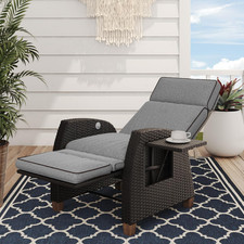 Reclining Patio Chair Push Button Wicker Lounger Side Table Outdoor Garden Seat