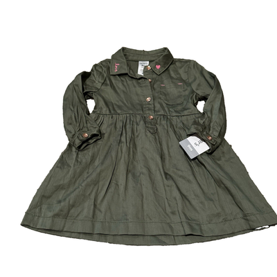 Carters Dark Green Olive Long Sleeve Baby Dress 9 Months Embroidered  Holiday NEW | eBay