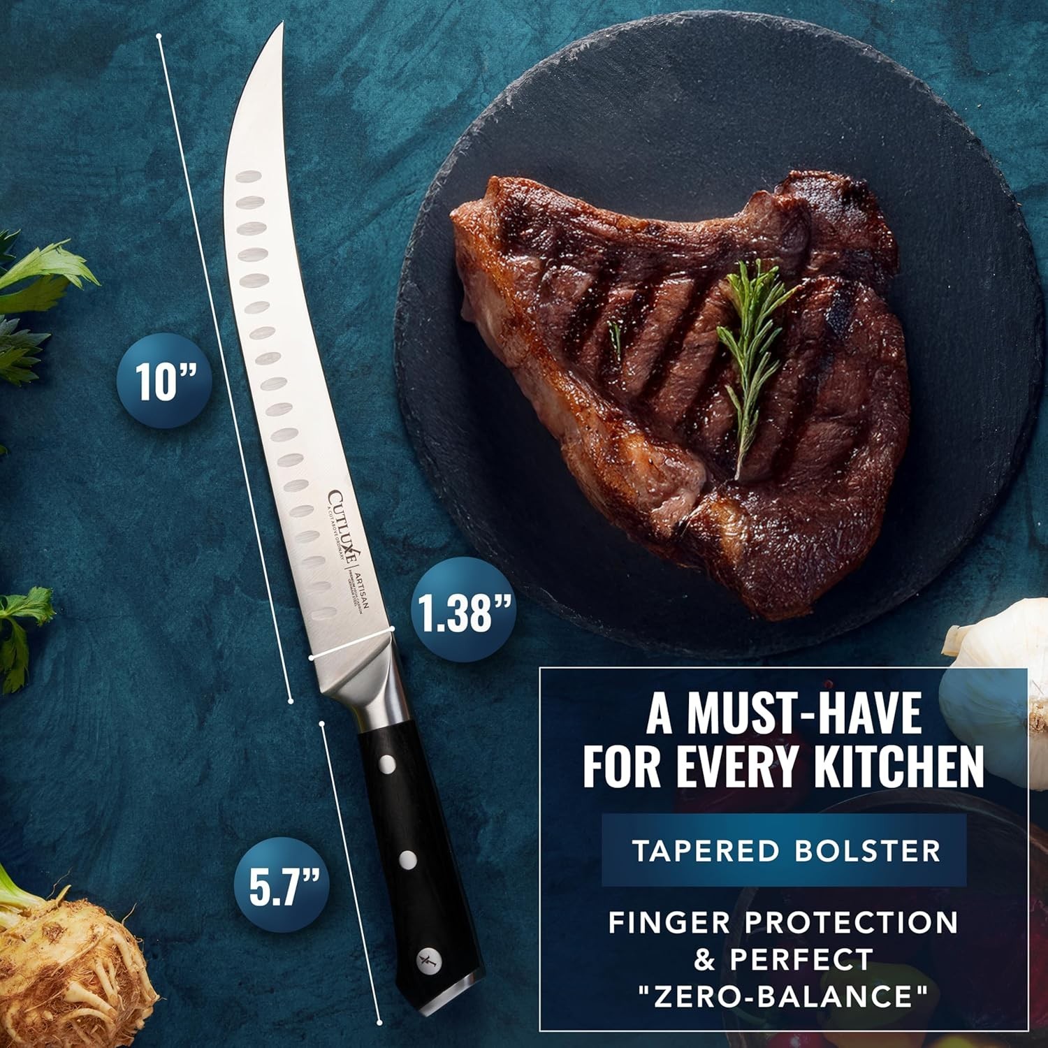 Butcher Knife – 10″ Cimeter Breaking Knife, Razor Sharp Forged High Carbon Ge...