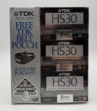 TDK HS30 8mm Video Cassette 3-Pack with Free Belt Pouch  Sealed