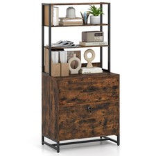 2 Drawer Vertical File Cabinet w/Lock  Bookshelf, Letter Size Filing Cabinet