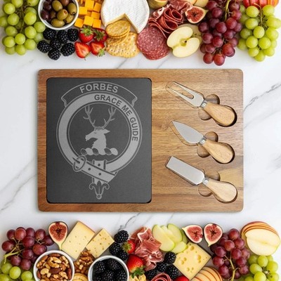 Forbes Clan Crest Engraved Charcuterie Board   Acacia & Slate
