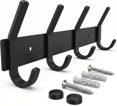Coat Rack Wall Mount   12 Inch Stainless Steel Hook Rail with 4 Double Coat