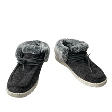 Hey Dude Britt Black Gray Slip On Shoes Faux Fur Booties Women's 7 EU 38