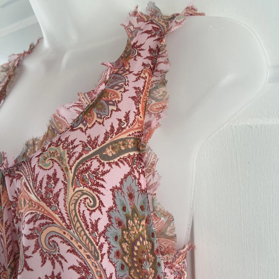 Camiseta sin mangas de seda Drew para mujer pequeña cachemira deshilachada dobladillo pañuelo boho hecho en EE. UU. Foto 4 de 4