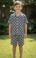 Bearpaw Boys 2-Piece Outfit Size 7 Tribal Geometric Shirt Shorts Set NWT