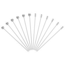 12 Pcs Stainless Steel Cocktail Picks, 4.33" Silver (Bead/Cylinder)