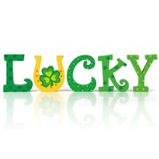 5 PCS St. Patrick's Day Decorations Wooden Lucky Leter Table Signs Shamrock St P