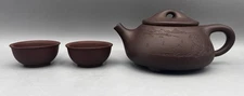 Chinese Yixing Zisha Purple Clay Teapot & Teacups Pot Kettle Etched Scenery