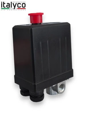 PRESSOSTATO PER COMPRESSORE D'ARIA MONOFASE BIPOLARE  4 VIE 1/4" CON PULSANTE - Imagen 1 de 4