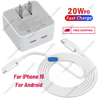 For iPhone 15 Android 35W Dual USB-C Type C Power Adapter PD Fast Charger Cable