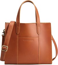 S-zone Leather Crossbody Tote Bags For Women Satchel Bag Top Handle Cognac 