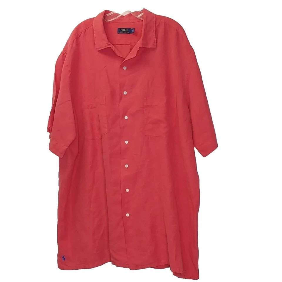 Polo Ralph Lauren Camp Hawaiian Shirt Men 2XL Tall Silk Linen Pony Logo Button - Image 2 of 4