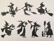 Witch Broom Cat Halloween Silhouette Die Cut Scrapbook Embellishment set of 7