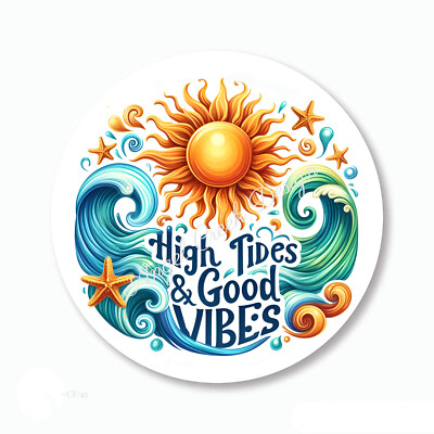 High Tides Good Vibes Ocean Summertime Scrapbook Stickers Envelope Seals Favors