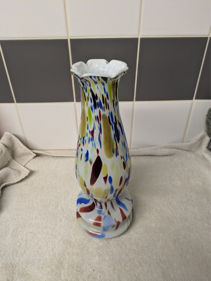 large murano style glass french opaline multicolored vase 1950 vintage