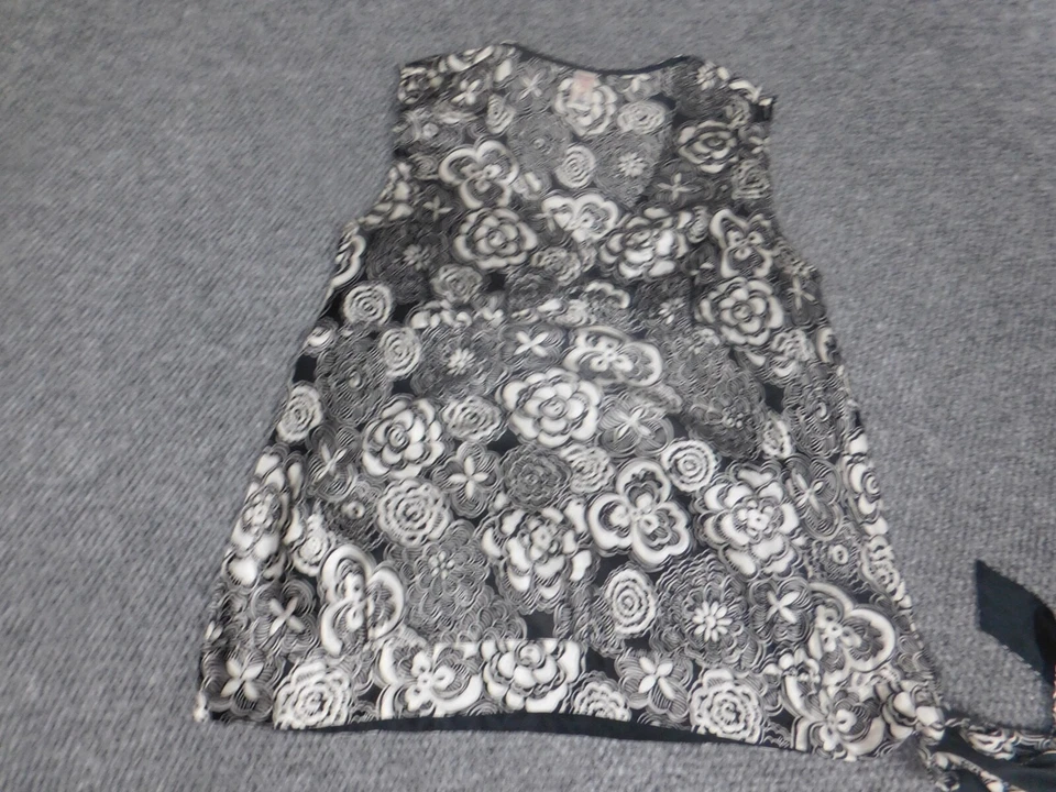 Старый темно-синий женская блузка 1 X плюс черный цветочный пуловер белый бак шелк - Изображение 2 из 4