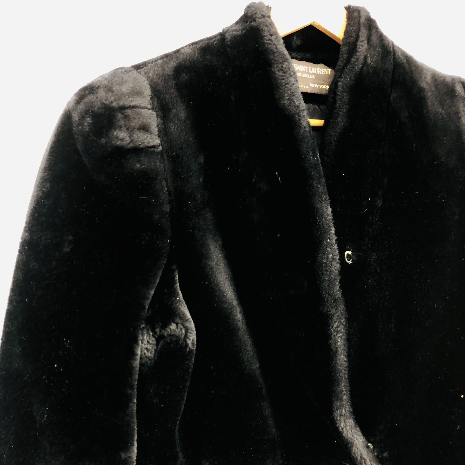 Cappotto vintage Jacques Saint Laurent per Genelle New York in pelliccia sintetica nero