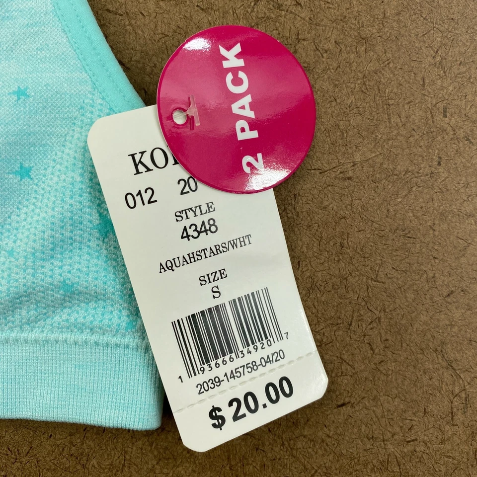 Maidenform Girls Size Small Aqua Green Stars & White 2 Pack Sports Bras NWT - Image 2 of 4