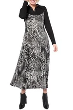 Attitudes by Renee Women's Bib Front Maxi Dress White Cheetah