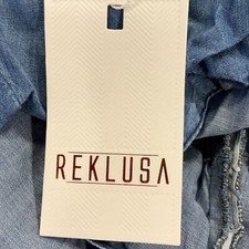 Reklusa A Line Midi Dress Womens Size L Blue Spaghetti Strap Hi Low Front Zip