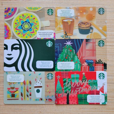 6 Unique Starbucks INDIA gift cards Mandala Core Xmas pins covered + 2 sleeves!!